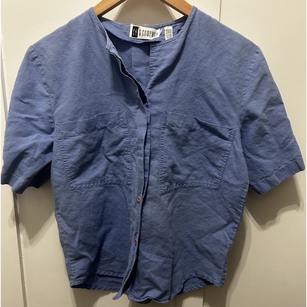 Vintage SK &‎ Company Petite Size 6 Navy Blue w White Polka Dot Blouse